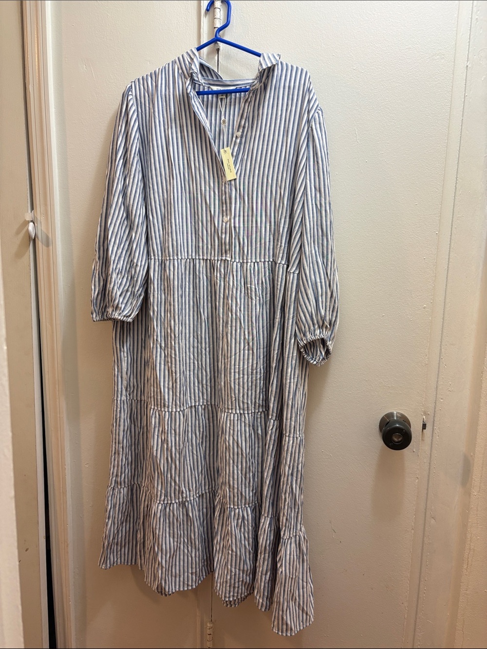 NWT Max Studio Navy and White Striped Tiered Maxi Shirt Dress 2X